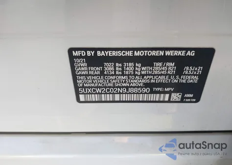 2022 BMW X7 xDrive40I из США, поврежденный, VIN 5UXCW2C02N9J88590